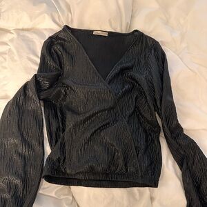 Zara Black Puff Sleeve Wrap Blouse